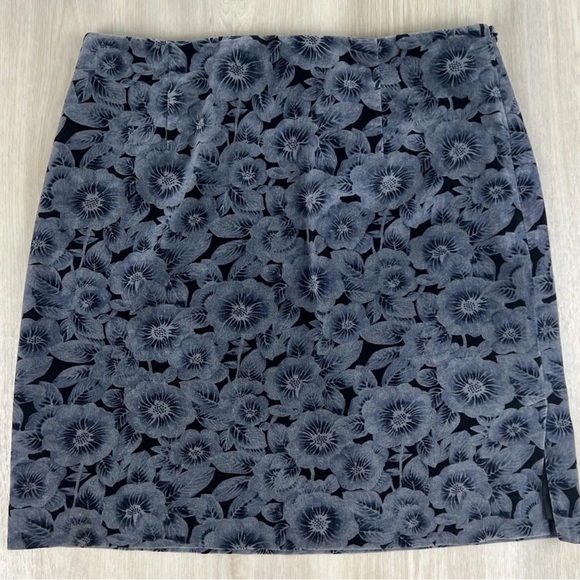 Vintage 90s Floral Blue Velvet Mini Pencil Skirt Ann Taylor Stretch Sz 6 Petite - Picture 5 of 10